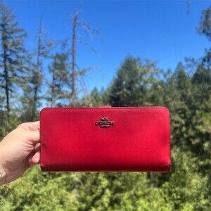 COACH Bifold Wallet Red Smooth Leather with Silver Hardware AUTHENTIC